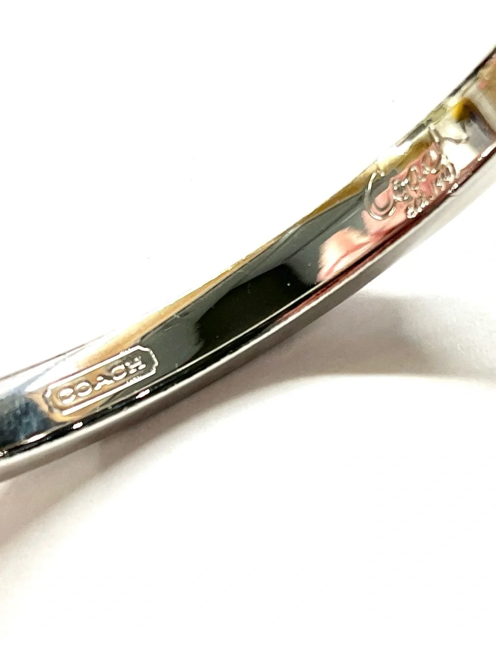 Coach Silvertone Silver Enamel Studded Bangle Bracelet EUC